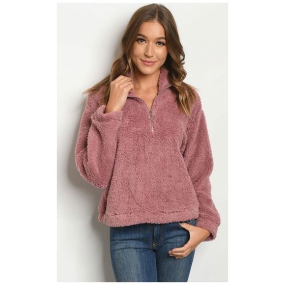 🆕Mauve teddy zip up pullover - Picture 2 of 3